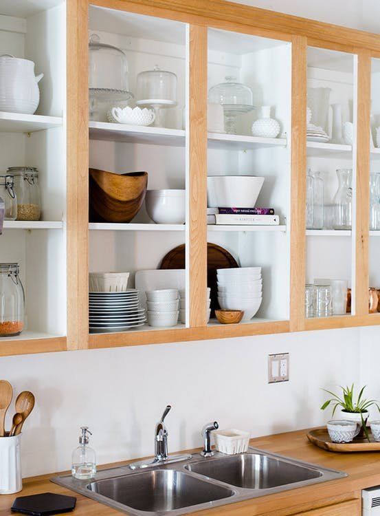 cabinets with no doors look very stylish and are very comfortable in using, keep them as open as possible