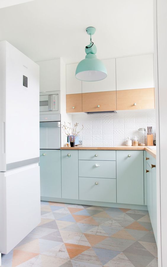 mint cabinets light colors and white together create a cool look