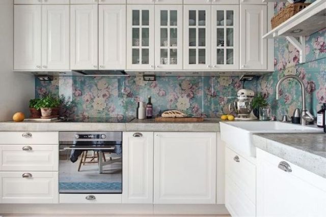 avoid wallpaper backsplashes if you have kids, they can break the glass or paint on the wallpaper