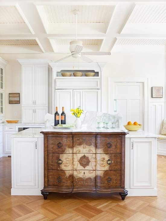 a vintage wooden chest of drawers with decor installed in modern ones