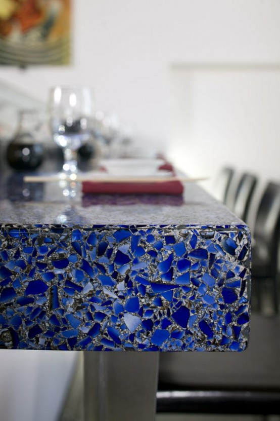 a bold blue mosaic coutertop with a touch of