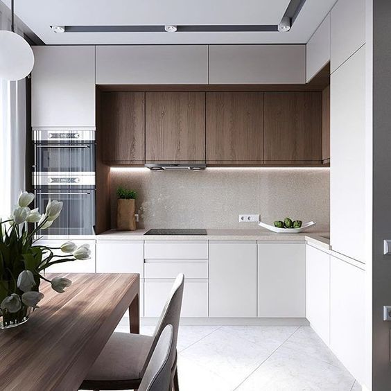 a compact kitchen with minimalist aesthetics and to