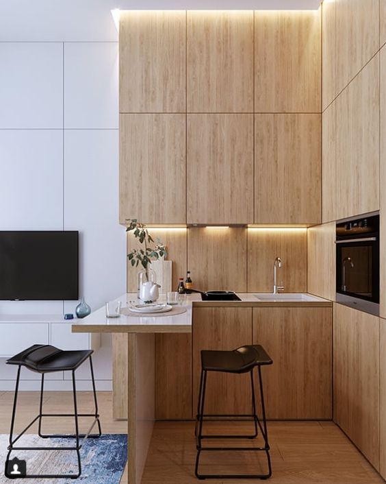 a tiny kitchen nook with some built-in lights_yythk