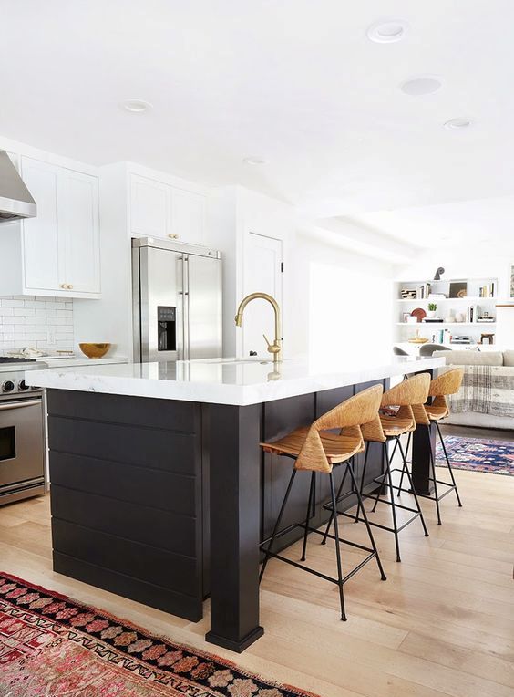 a contrasting black kitchen island with a sleek_yyt