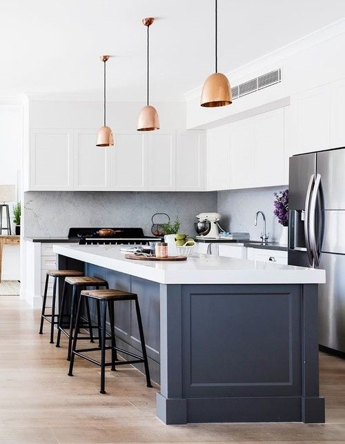 an elegant modern white kitchen with a grey